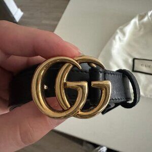 GUCCI Leather Belt with Double G Buckle Size 70